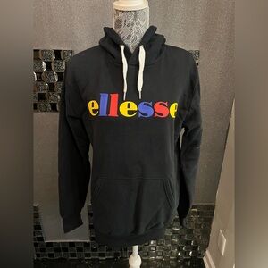 Ellesse Multicolor Logo Hoodie – Black Pullover Sweatshirt (UK M / US M)